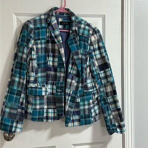 Talbots Teal and Black Plaid Blazer